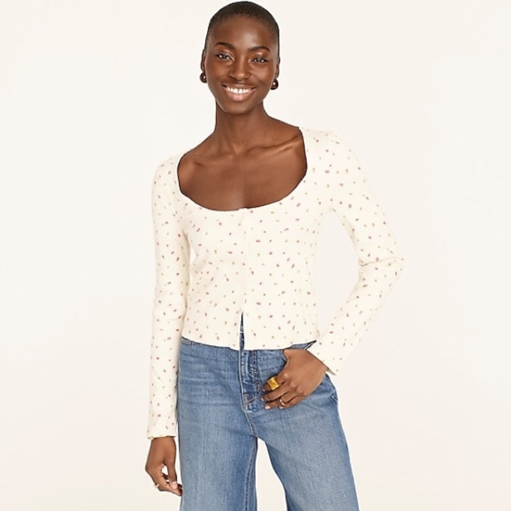 J. Crew Cream Floral Scoop Neck Sweater